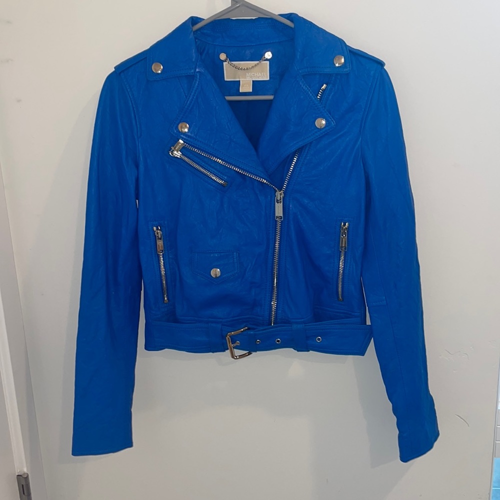 Michael Kors Blue Leather Jacket